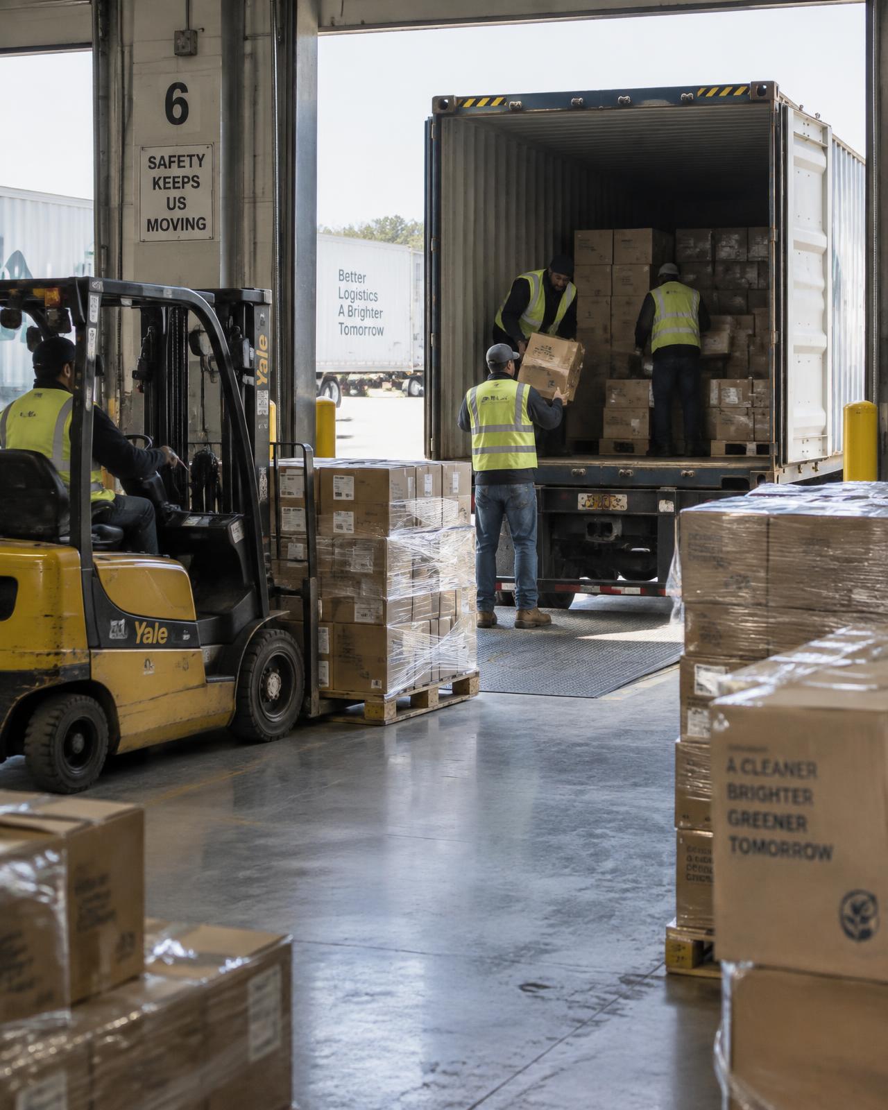 Unloading cartons from a container at the Chino inbound dock